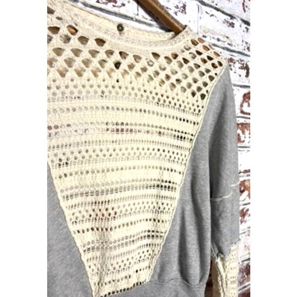 Free People Lace Of Base Oversized Crochet Knit Open Back Pieced Sweatshirt - Picture 8 of 11